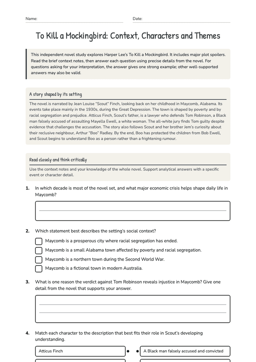 To Kill a Mockingbird: Context, Characters and Themes