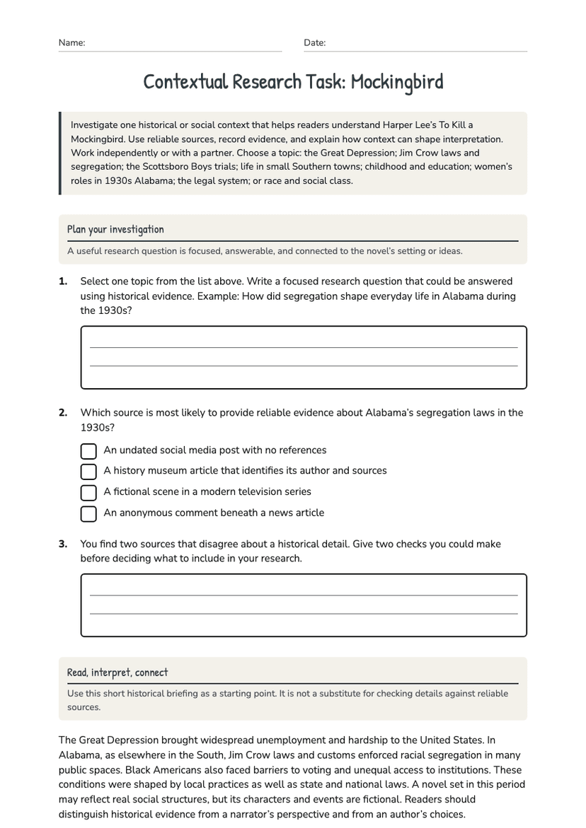 Contextual Research Task: Mockingbird