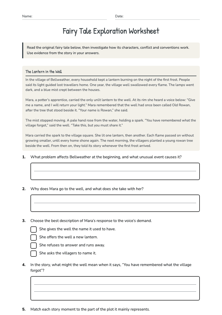 Fairy Tale Exploration Worksheet worksheet preview