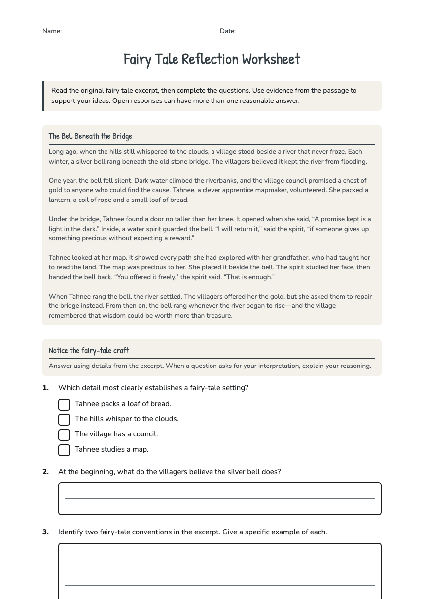 Fairy Tale Reflection Worksheet worksheet preview
