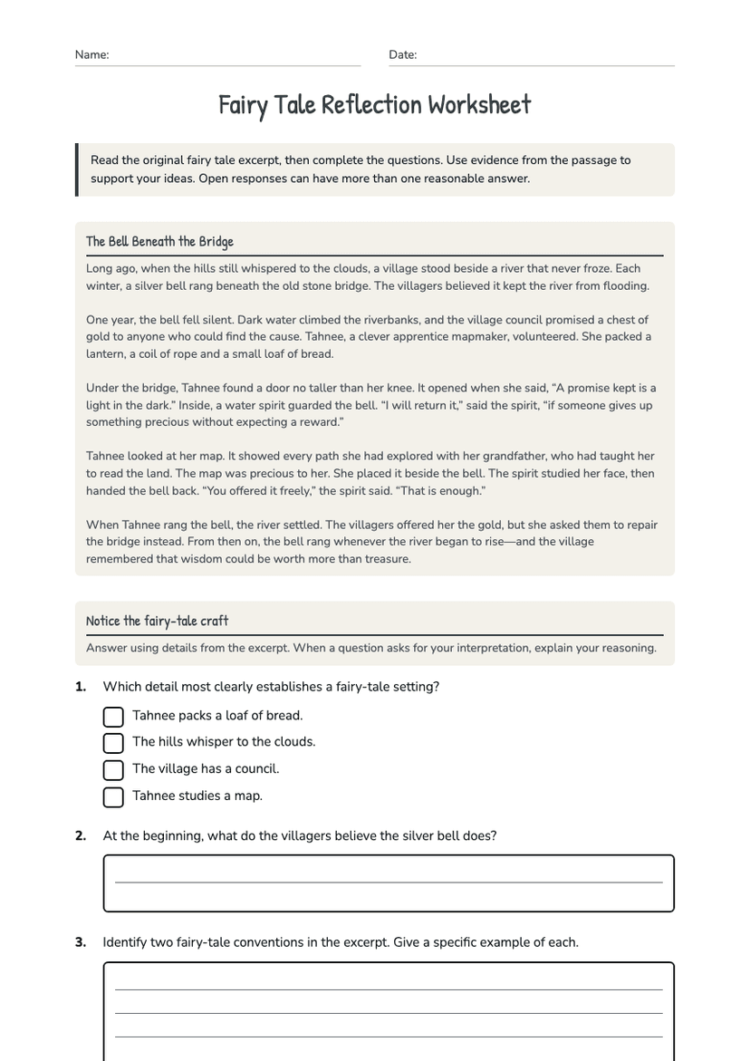 Fairy Tale Reflection Worksheet