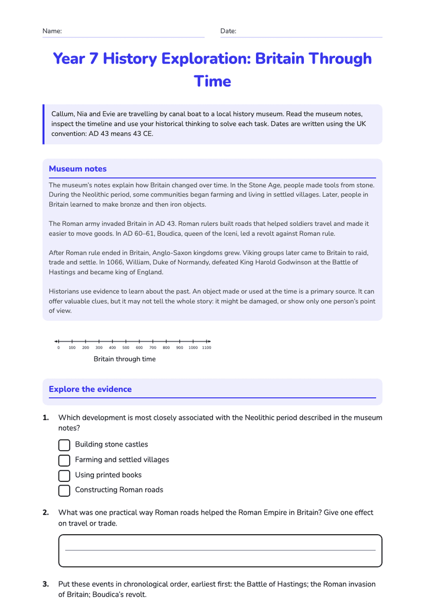Year 7 History Exploration: Britain Through Time