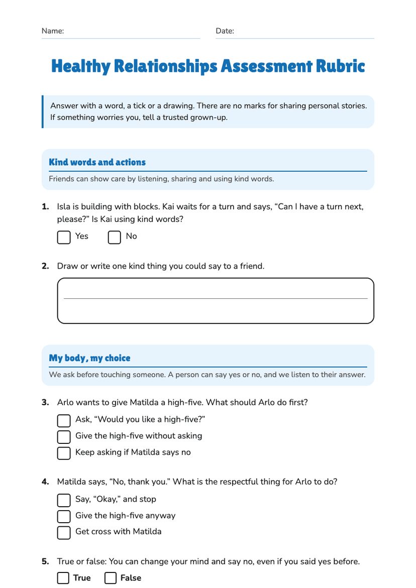 Healthy Relationships Assessment Rubric