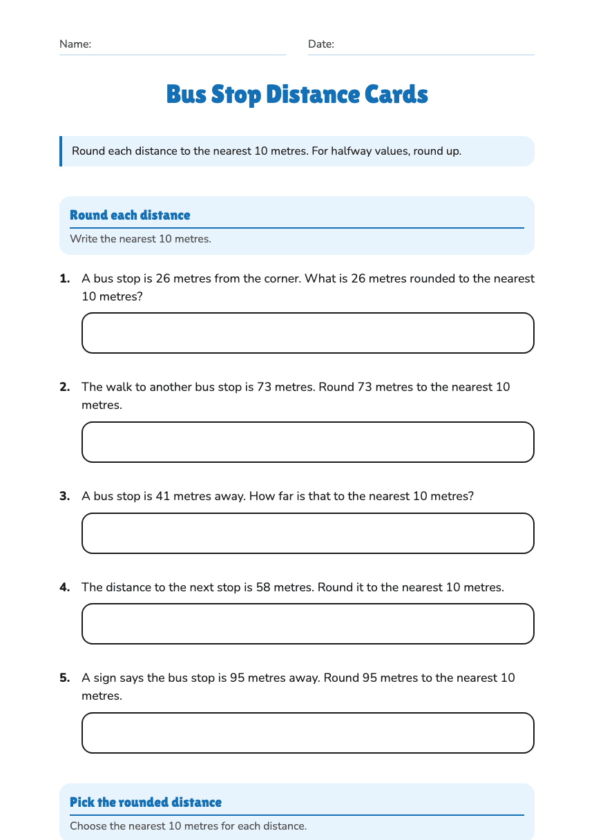 Bus Stop Distance Cards worksheet preview