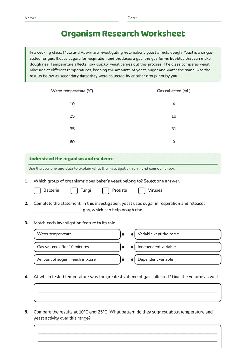 Organism Research Worksheet