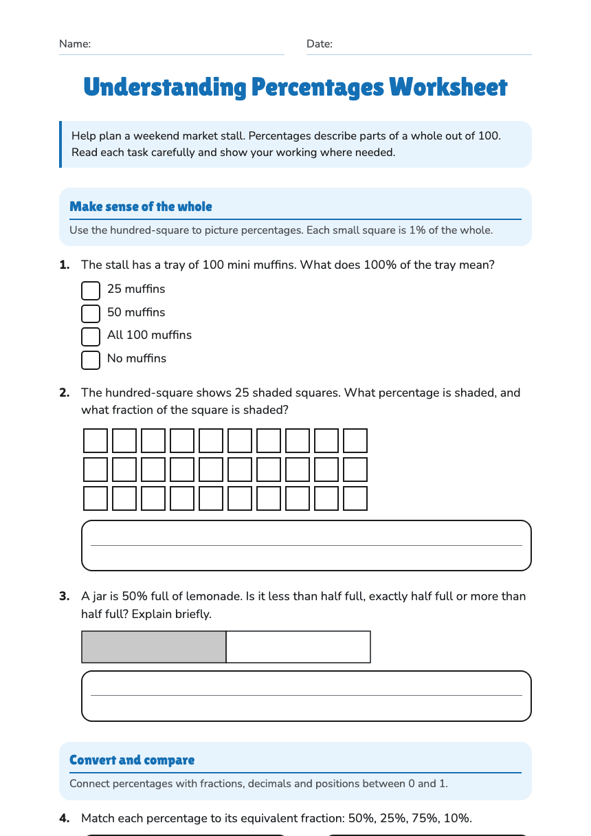 Understanding Percentages Worksheet worksheet preview