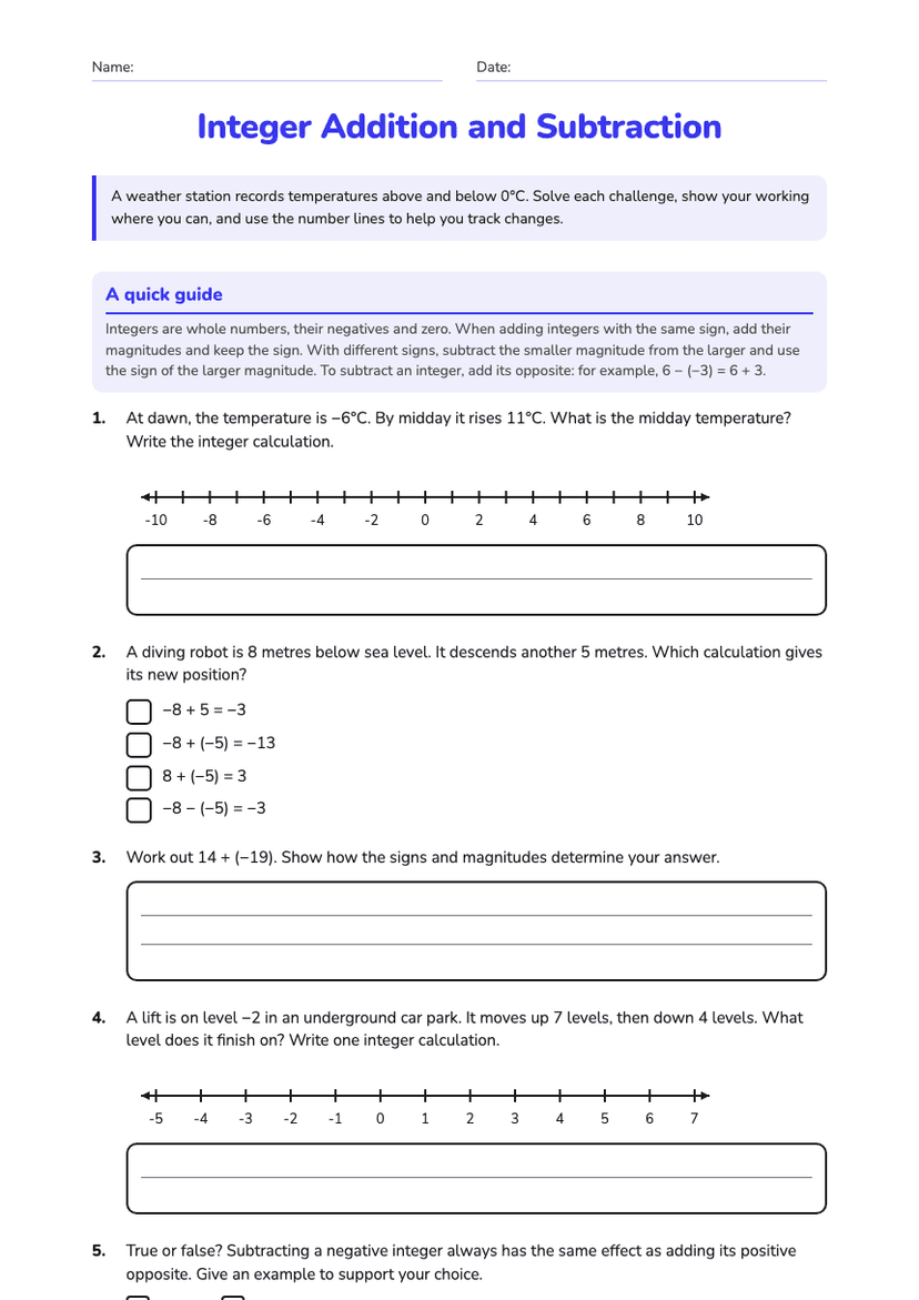 Integer Addition and Subtraction