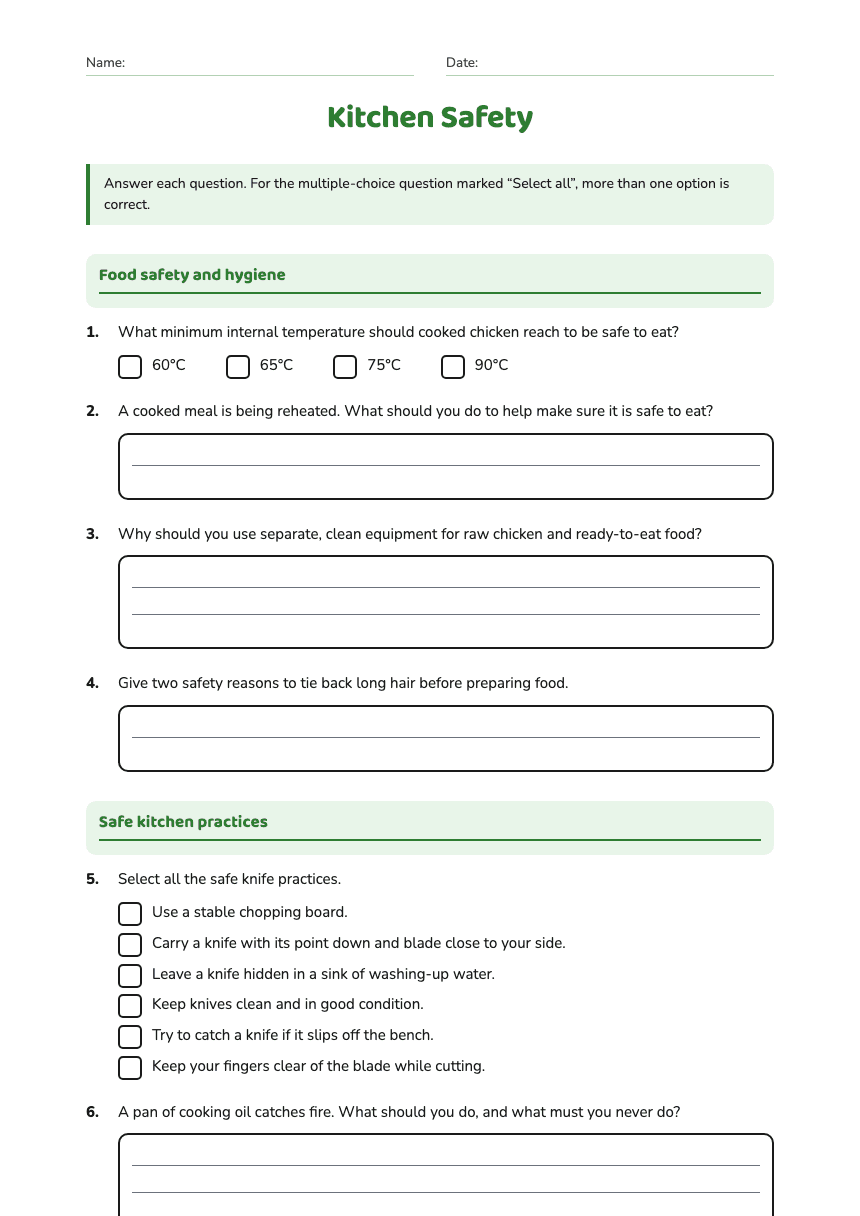Kitchen Safety worksheet preview