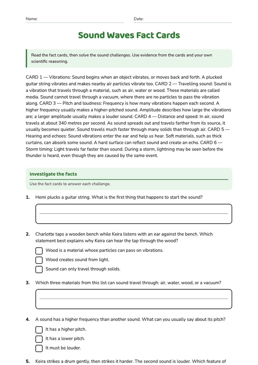Sound Waves Fact Cards