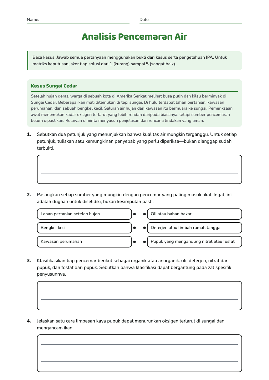 Analisis Pencemaran Air worksheet preview