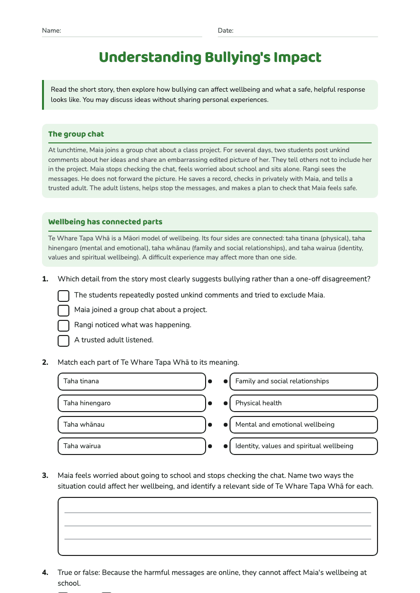 Understanding Bullying's Impact worksheet preview