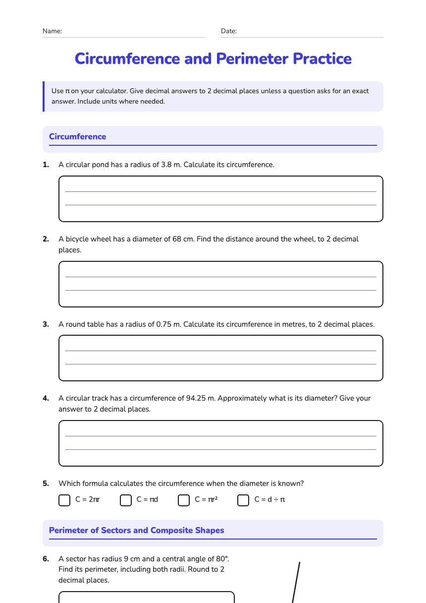 Circumference and Perimeter Practice worksheet preview