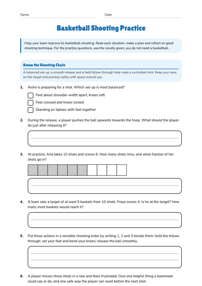 Basketball Shooting Practice worksheet preview