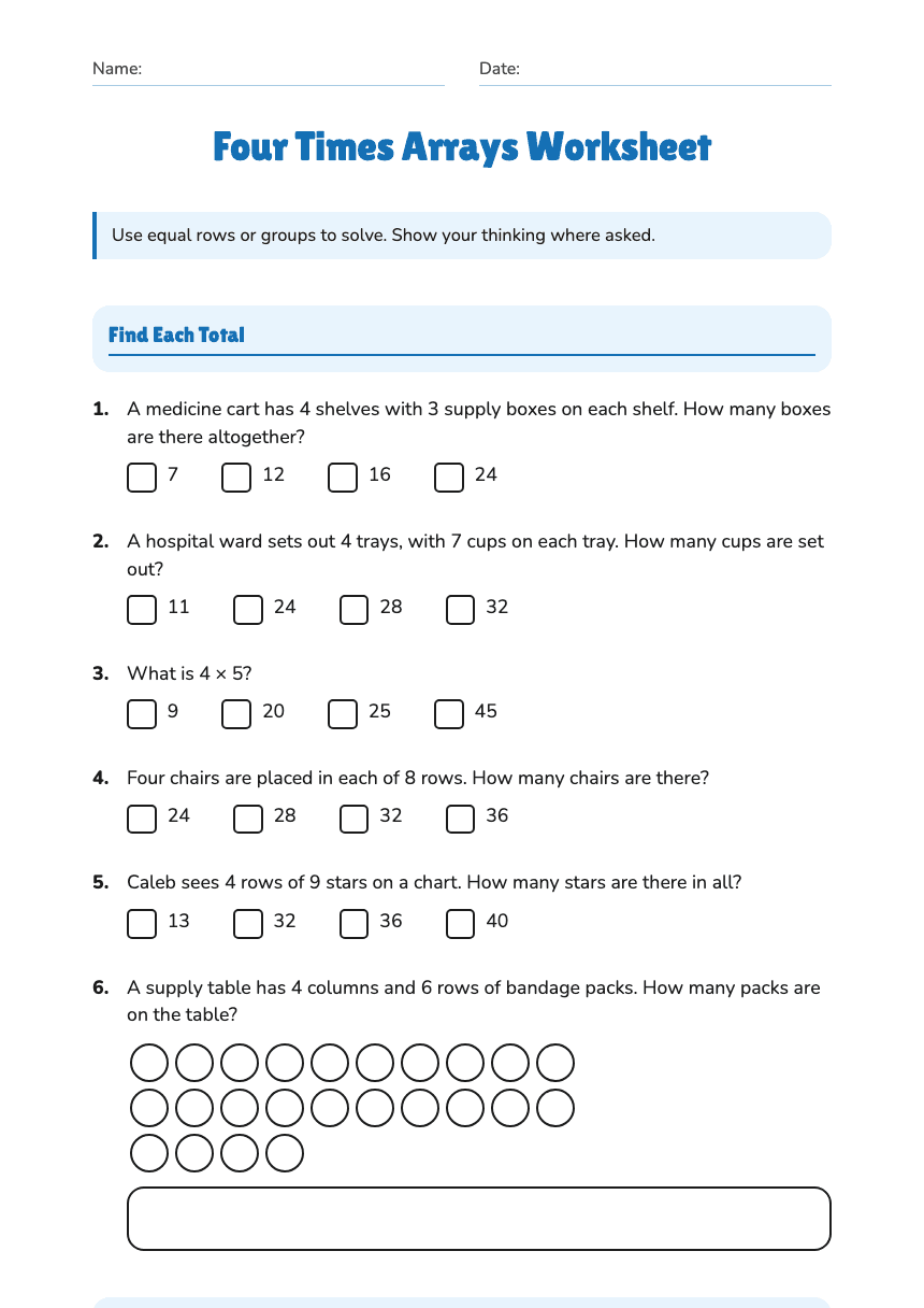 Four Times Arrays Worksheet worksheet preview