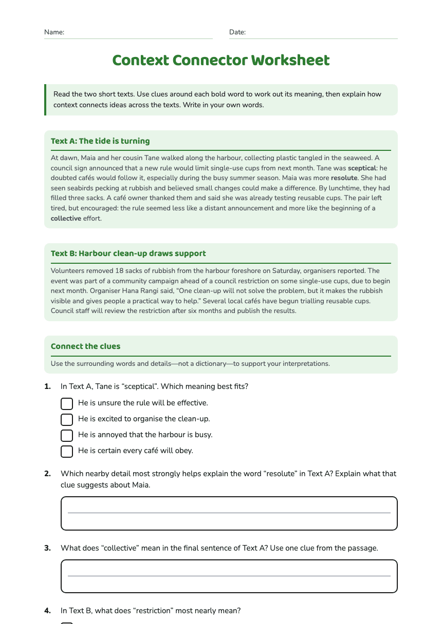 Context Connector Worksheet worksheet preview