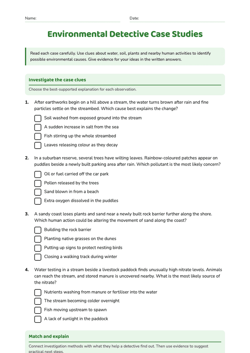 Environmental Detective Case Studies