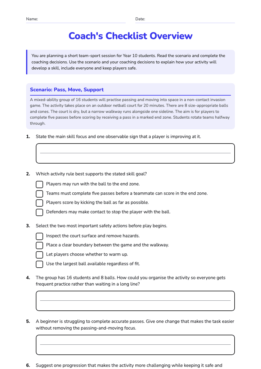 Coach's Checklist Overview worksheet preview