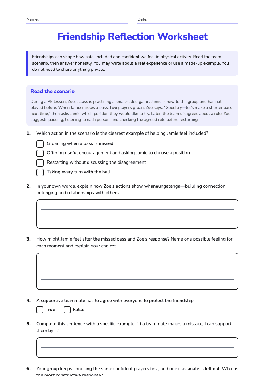 Friendship Reflection Worksheet worksheet preview