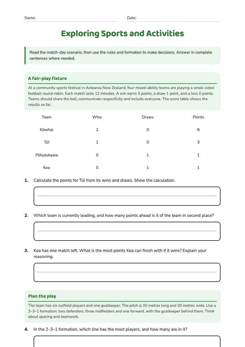 Exploring Sports and Activities worksheet preview