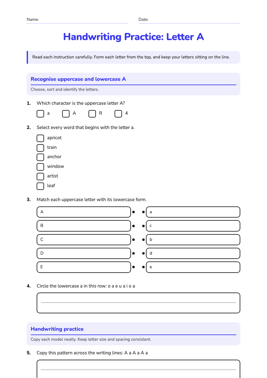 Handwriting Practice: Letter A worksheet preview