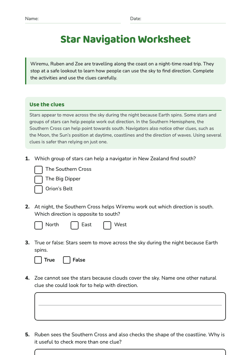Star Navigation Worksheet worksheet preview