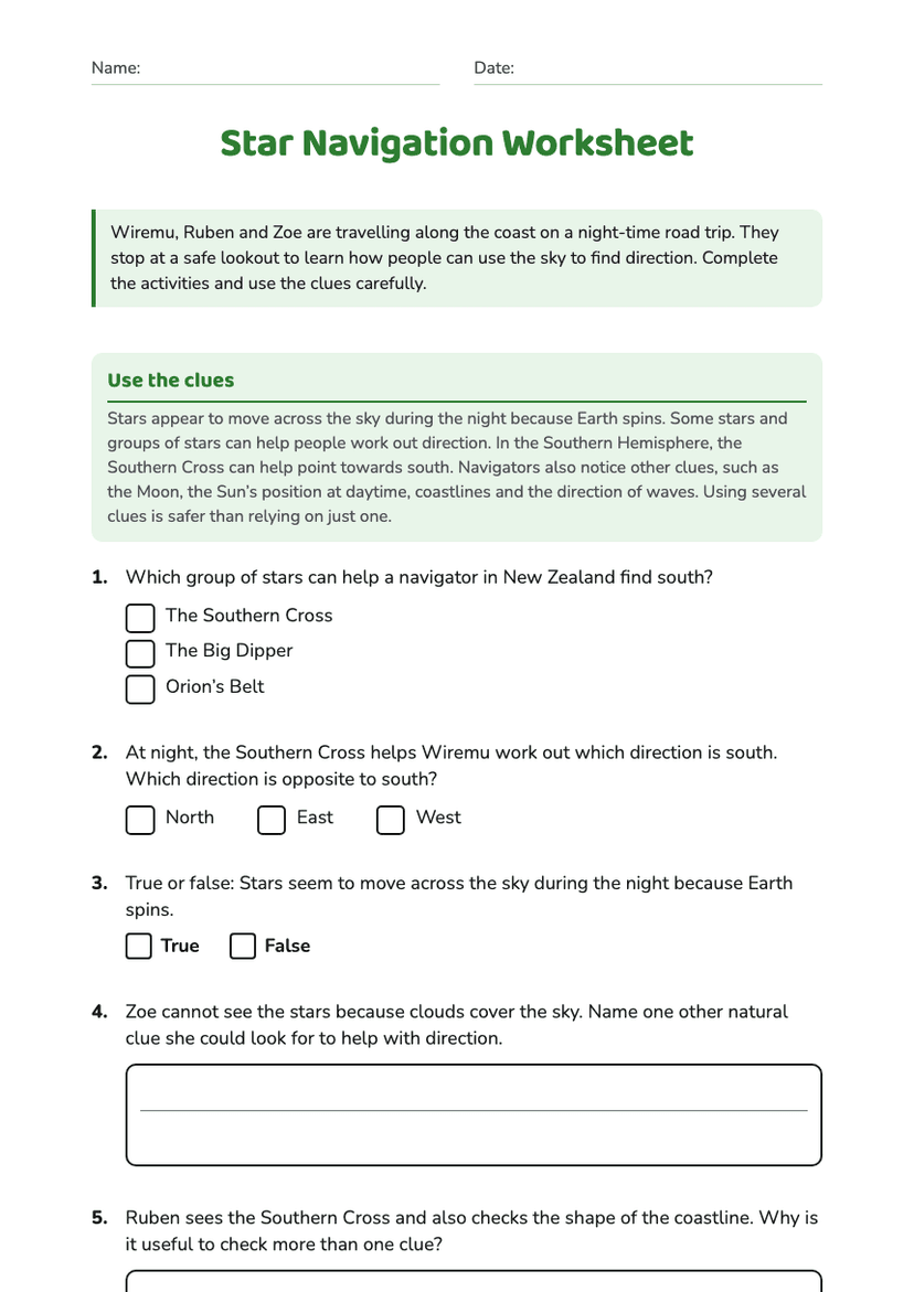 Star Navigation Worksheet