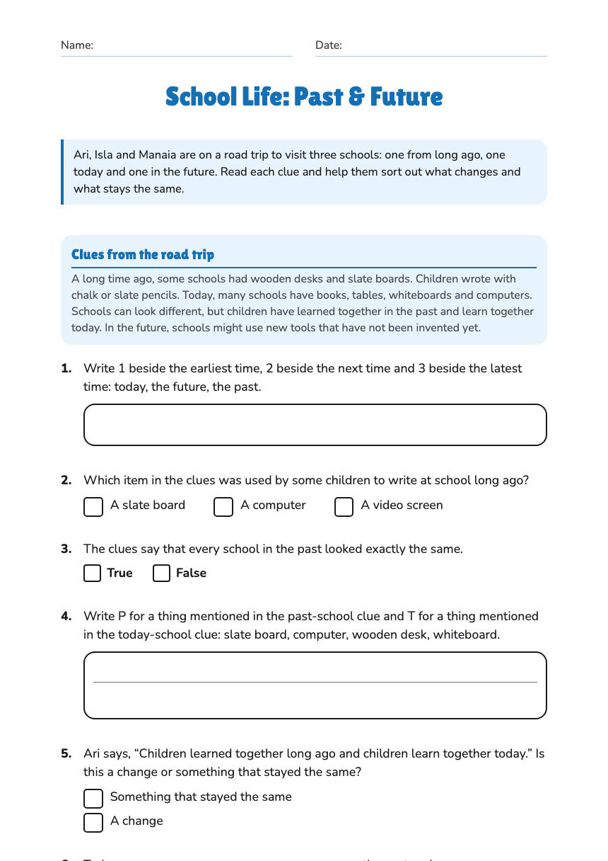School Life: Past & Future worksheet preview