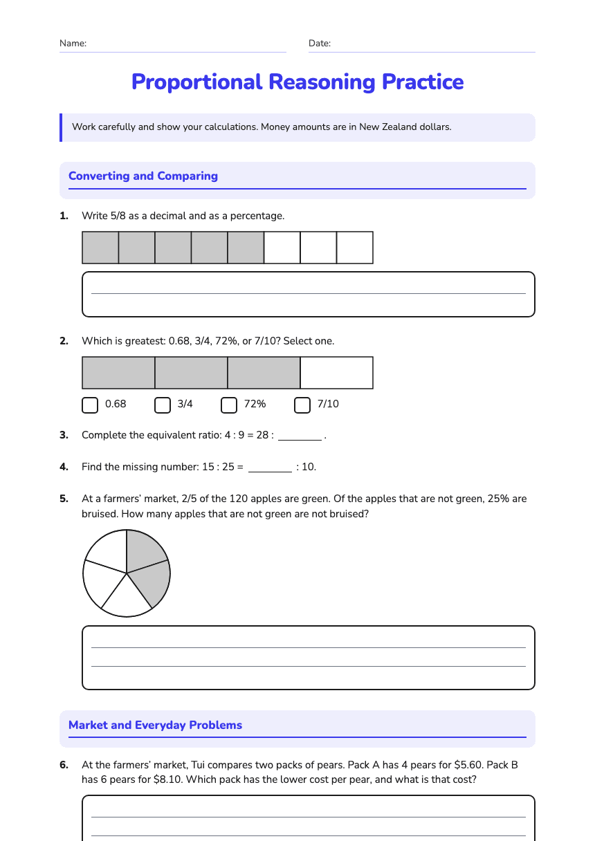 Proportional Reasoning Practice worksheet preview
