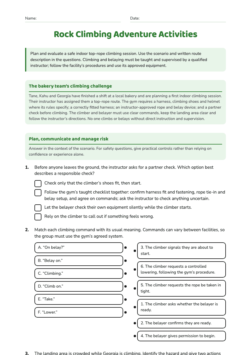 Rock Climbing Adventure Activities worksheet preview