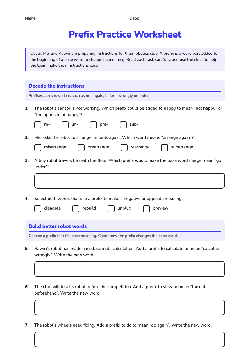 Prefix Practice Worksheet worksheet preview