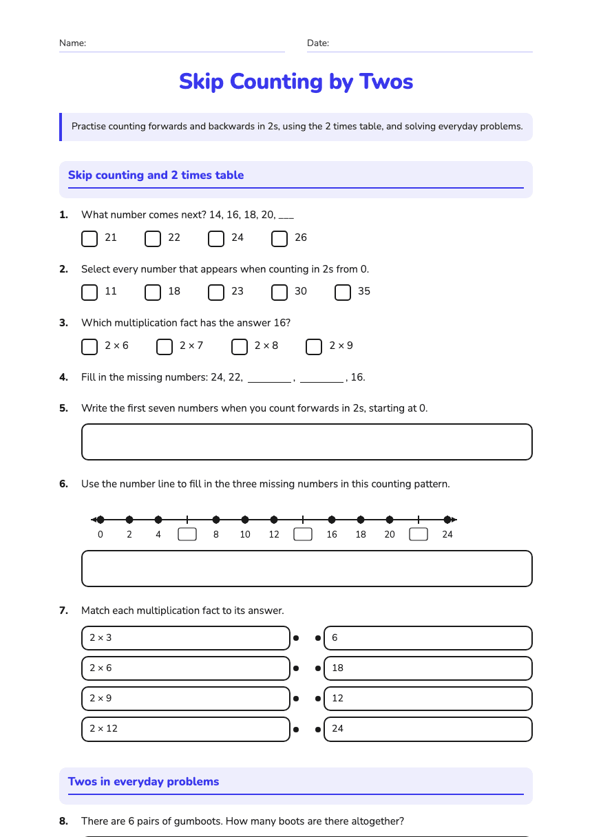 Skip Counting by Twos worksheet preview