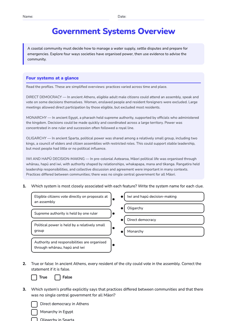 Government Systems Overview worksheet preview