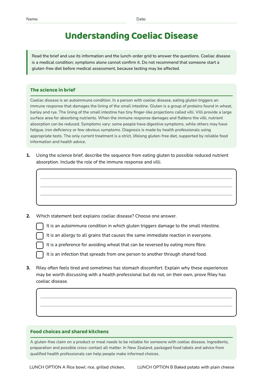 Understanding Coeliac Disease worksheet preview