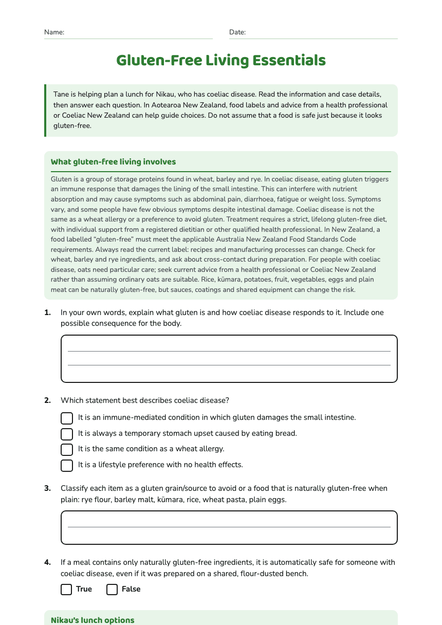 Gluten-Free Living Essentials worksheet preview