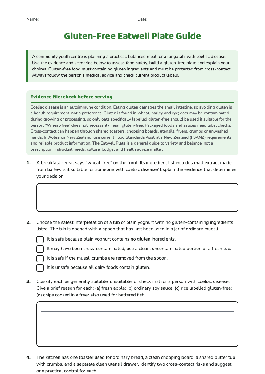 Gluten-Free Eatwell Plate Guide worksheet preview