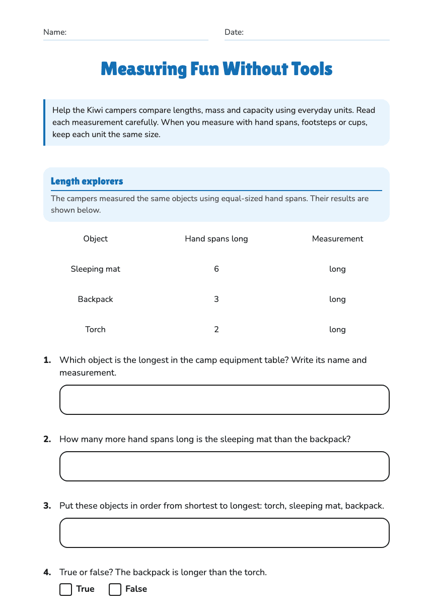 Measuring Fun Without Tools worksheet preview