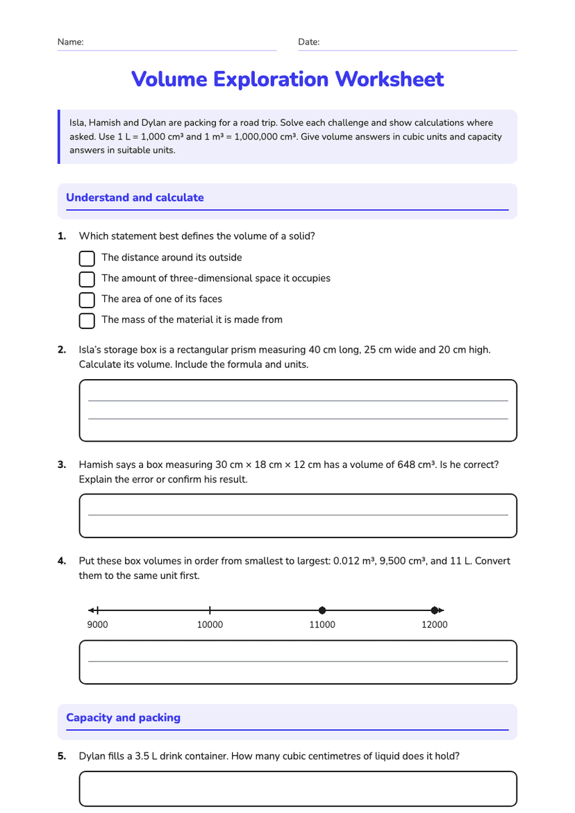 Volume Exploration Worksheet
