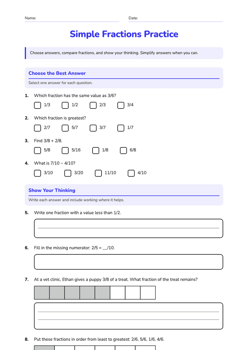 Simple Fractions Practice