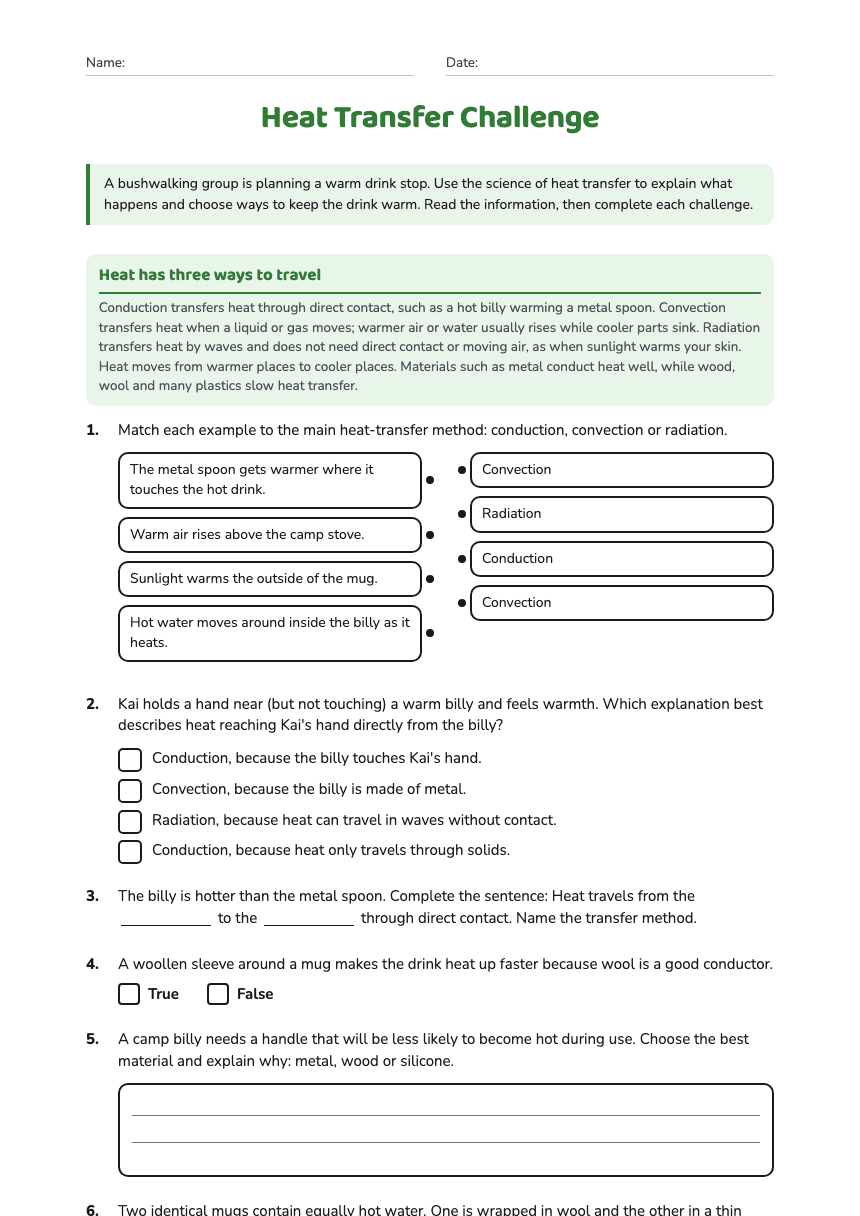 Heat Transfer Challenge worksheet preview