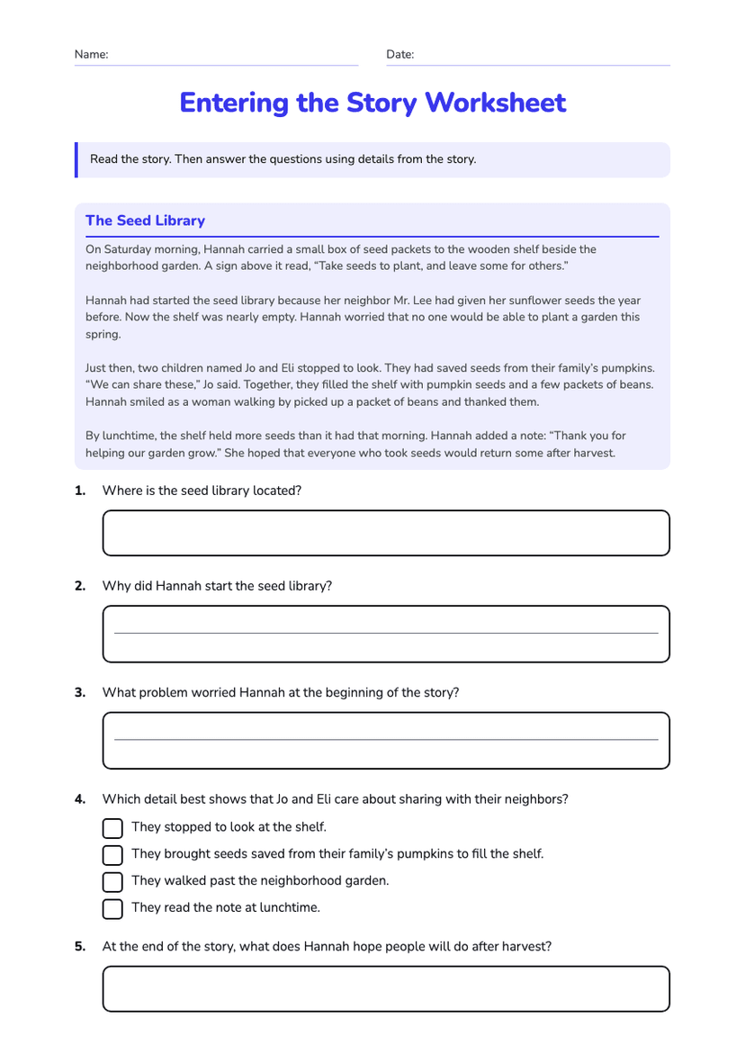 Entering the Story Worksheet