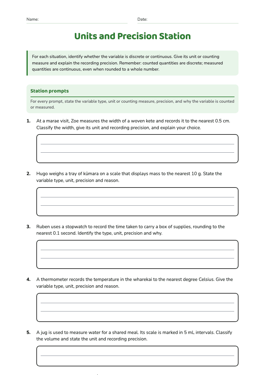 Units and Precision Station worksheet preview