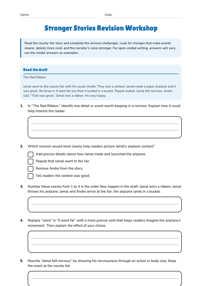 Stronger Stories Revision Workshop worksheet preview
