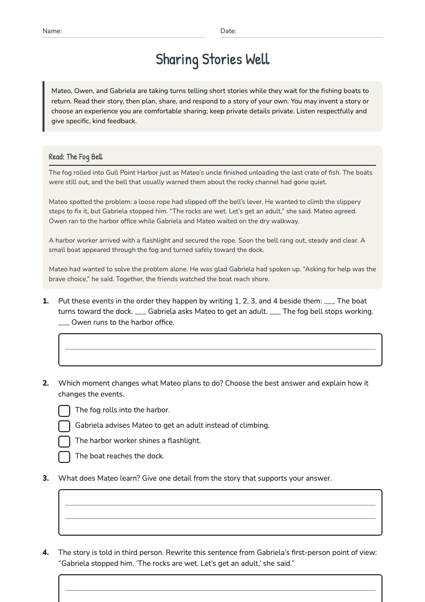 Sharing Stories Well worksheet preview