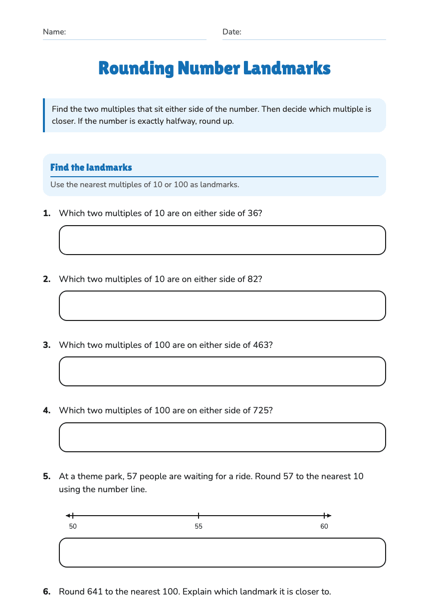 Rounding Number Landmarks worksheet preview