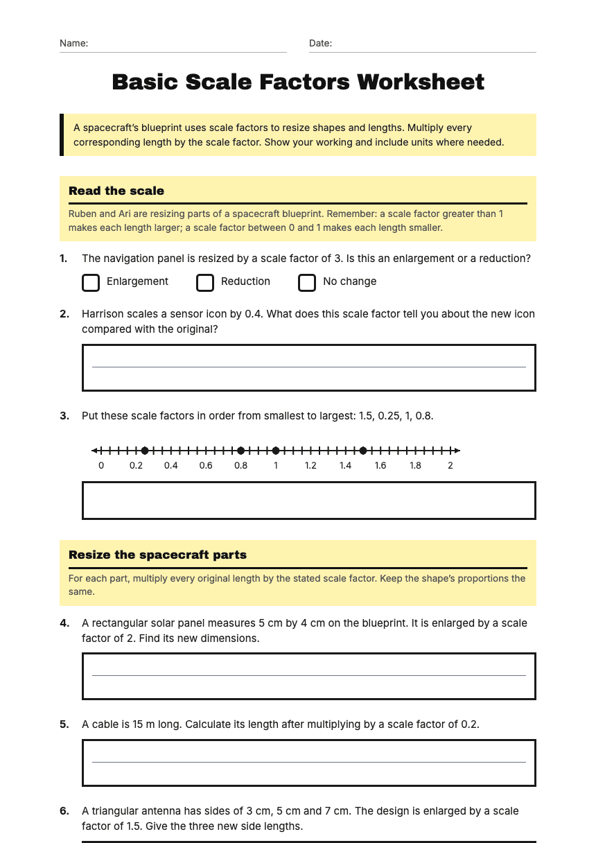 Basic Scale Factors Worksheet worksheet preview