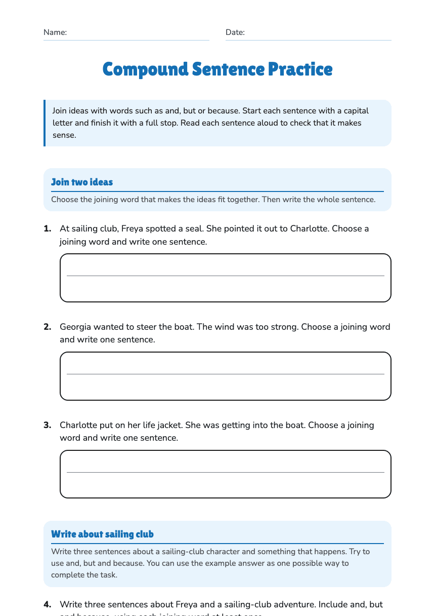 Compound Sentence Practice worksheet preview
