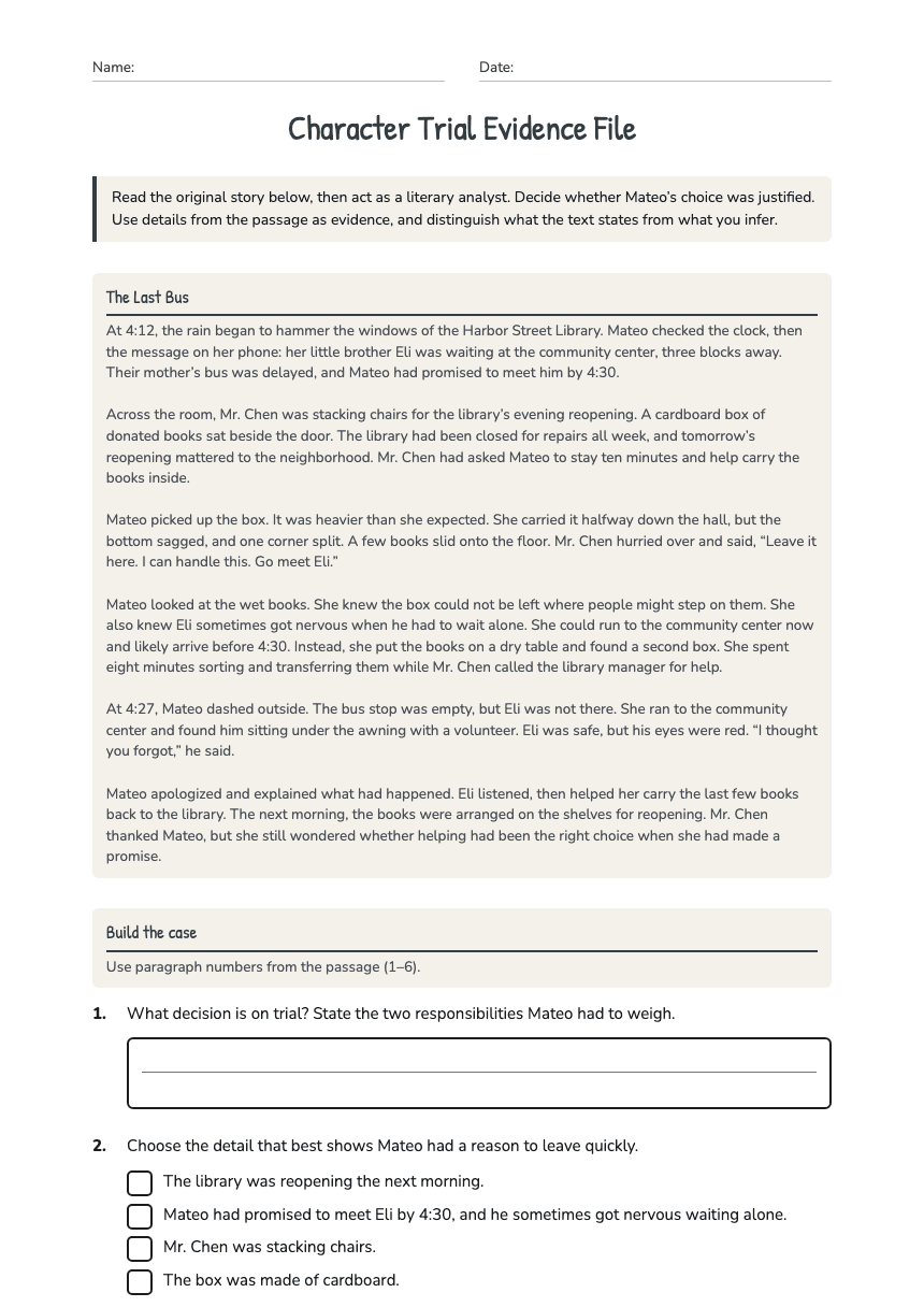 Character Trial Evidence File worksheet preview