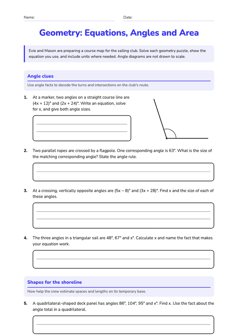 Geometry: Equations, Angles and Area