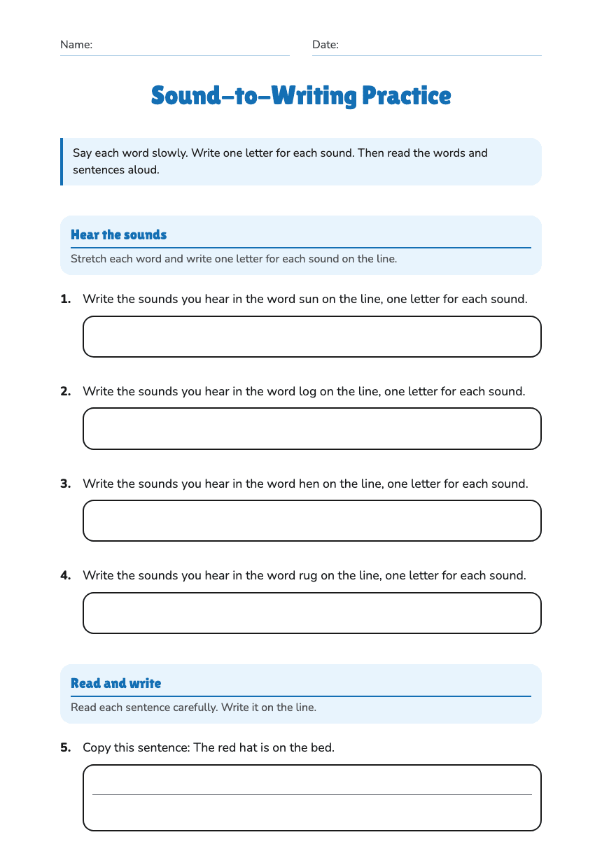Sound-to-Writing Practice worksheet preview