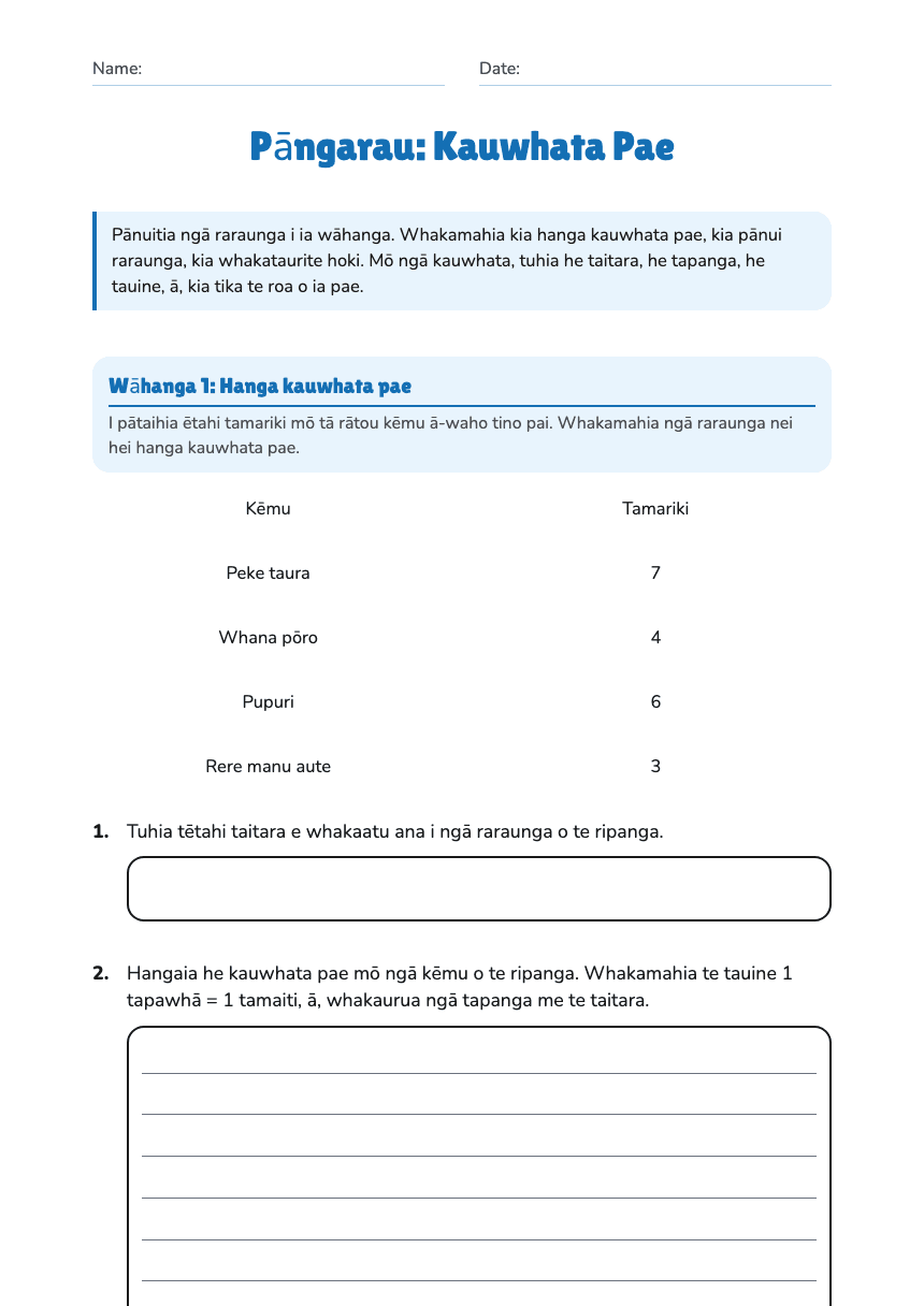 Pāngarau: Kauwhata Pae worksheet preview